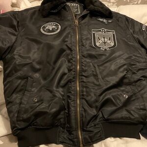 Avirex Black Bomber Jacket with Patches